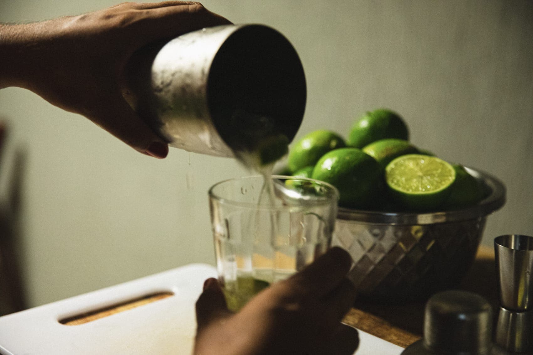 A fresh caipirinha being mixed